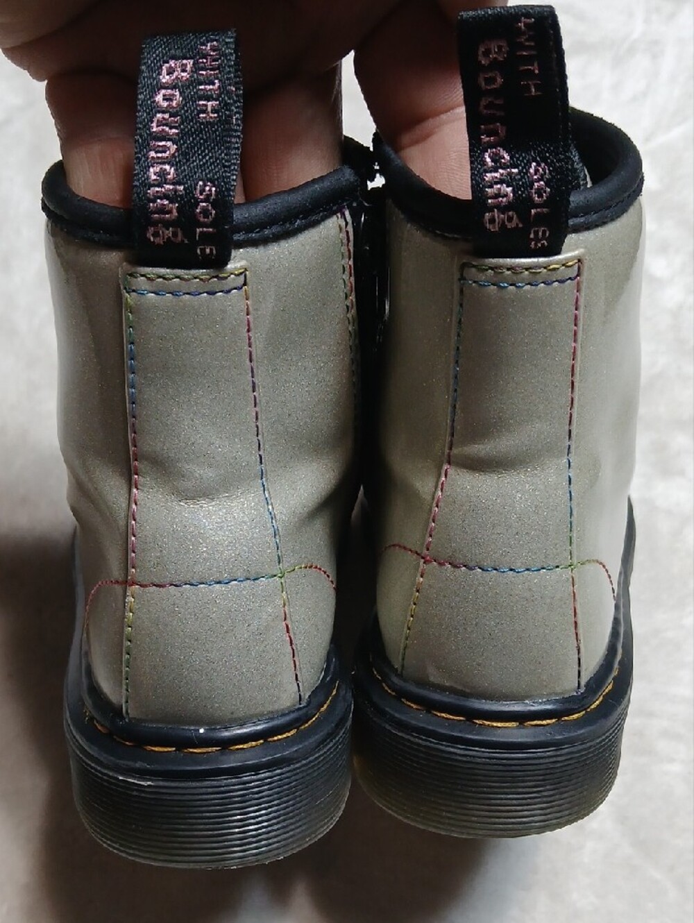 Dr. Martens Kids Iridescent Silver Combat Boots with Black Soles Size 12 Girl - Picture 6 of 8